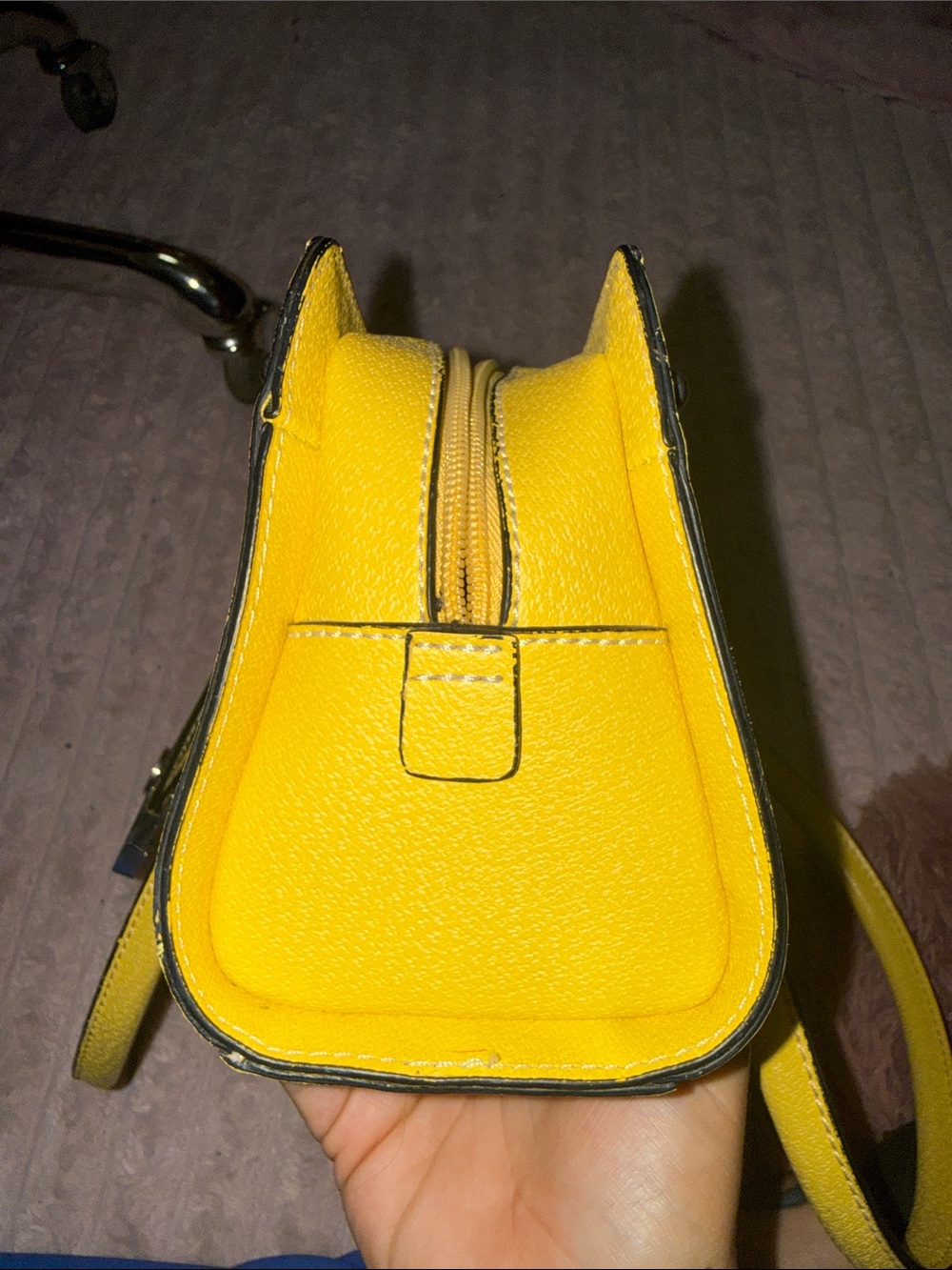 Bright Yellow Structured Shoulder Bag with Silver Accent - Picture 6 of 11